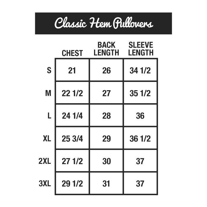 henry dean Pullover Size Chart Guide - Classic Hem